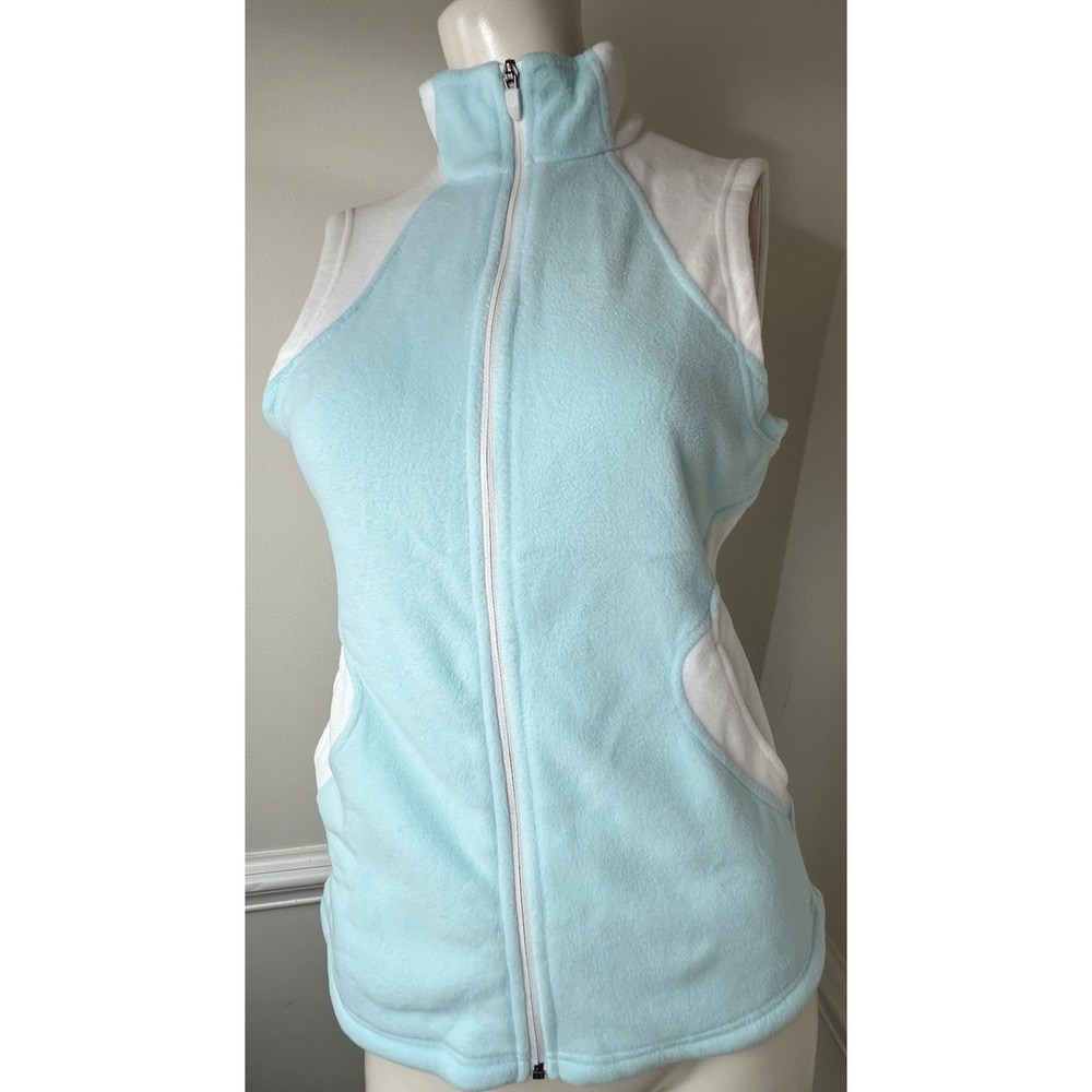 Tek Gear Women's Blue/White Sleeveless Full Zip Polyester Fleece Vest Size S NWT